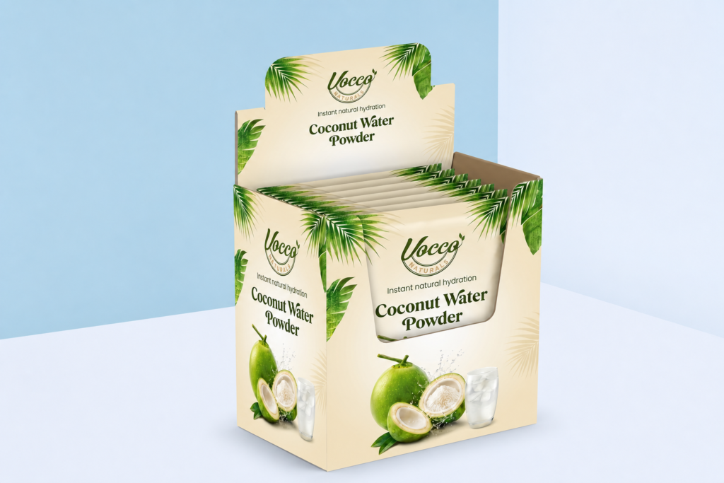 Coconut Water Powder is a dehydrated form of natural coconut water, made to retain minerals and electrolytes, used in beverages and nutrition products.
