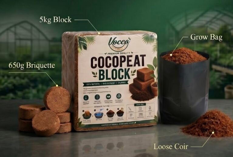 Cocopeat is a 100% natural growing medium made from coconut husk, used in agriculture and horticulture as a soil conditioner or replacement.